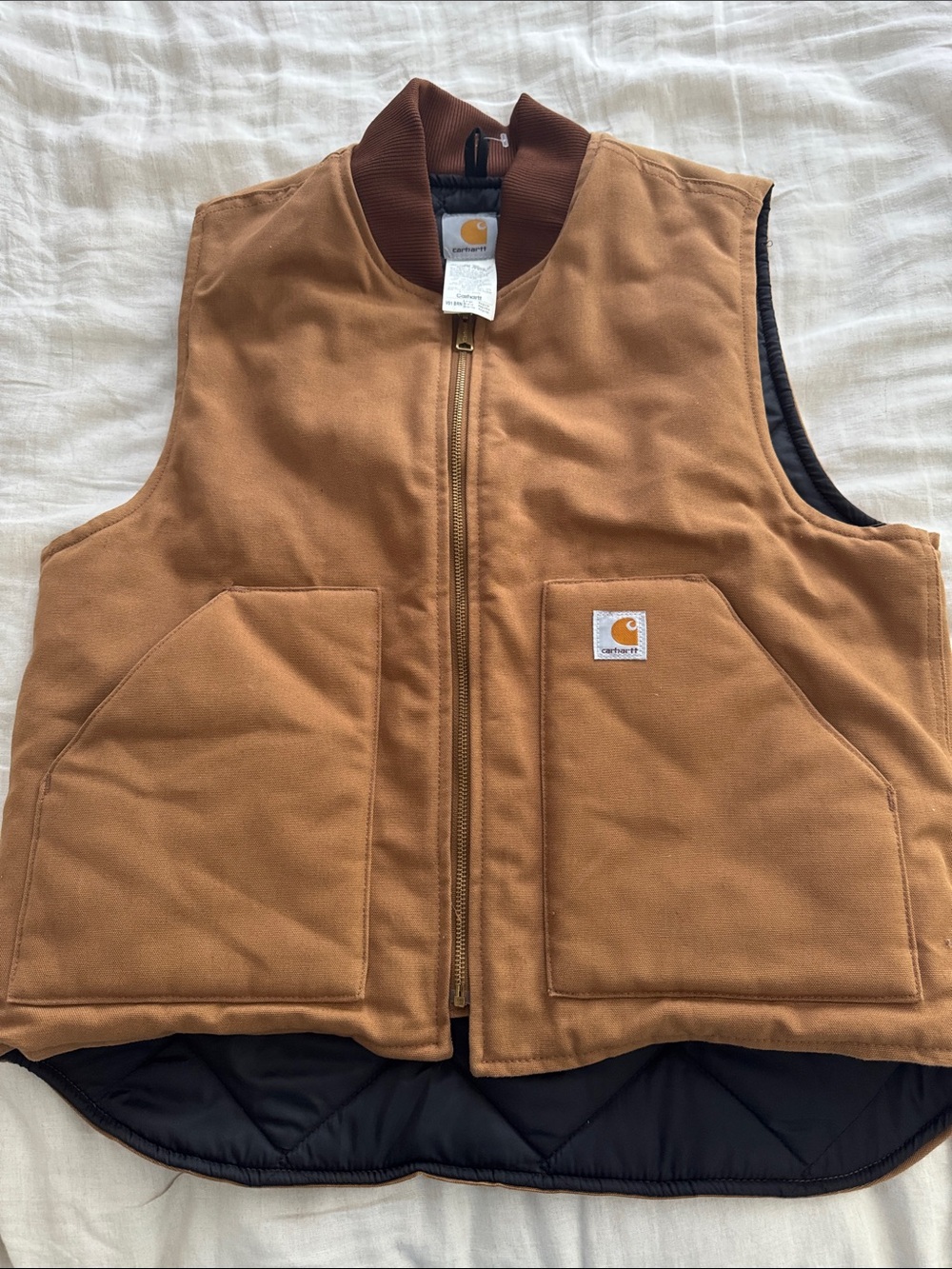 Carhartt Brown Sandstone Work Vest with Quilted Black Lining